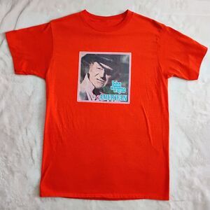 Vintage John Wayne Shirt Mens Small Orange American Western Patriotic 90s